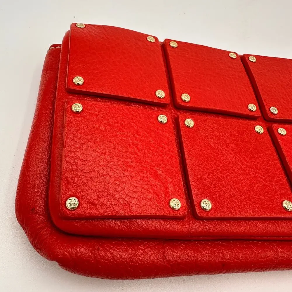 Kate Spade Red Leather Square Studded Flap Clutch
